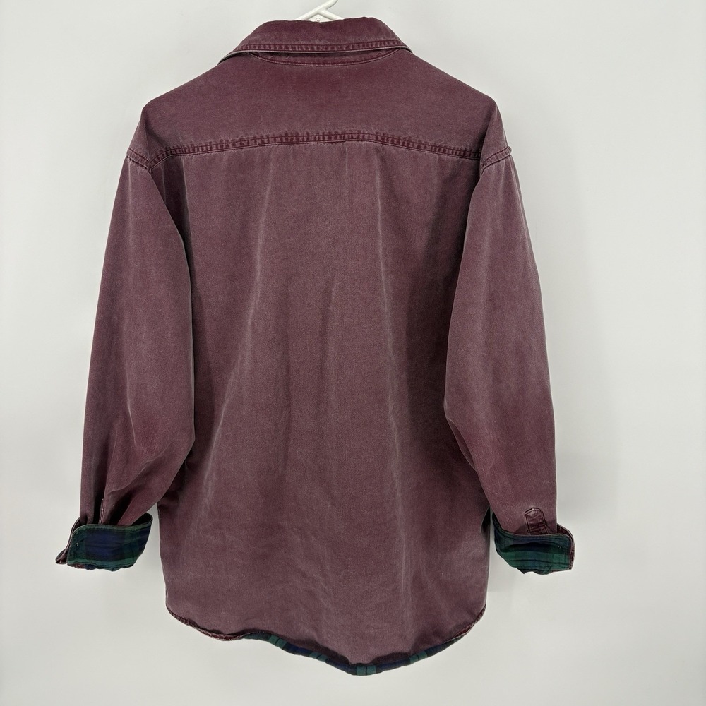Vtg LL Bean Hurricane Shirt Maroon Canvas Flannel Plaid Lined Men Large Tall - Picture 8 of 10